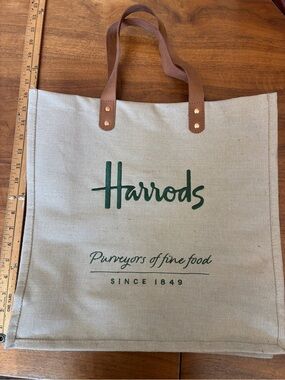 Harrods Beige Canvas Tote with White Logo Tag